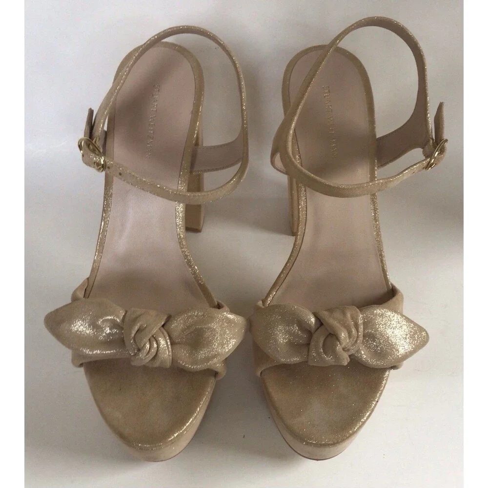 NEW STUART WEITZMAN Bandeau 130 Platform Sandal, Shimmering Gold (Size 11.5 B)